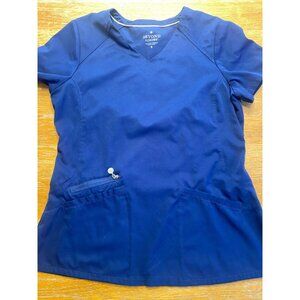 Beyond Scrubs Womens Navy Blue V-Neck Medical Scrub Top S